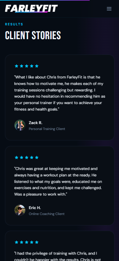 Farley Fit Mockup Testimonials Page
